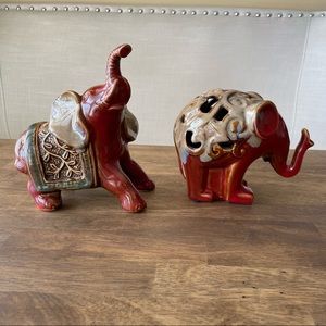 2 Ceramic Elephants with Red Glaze